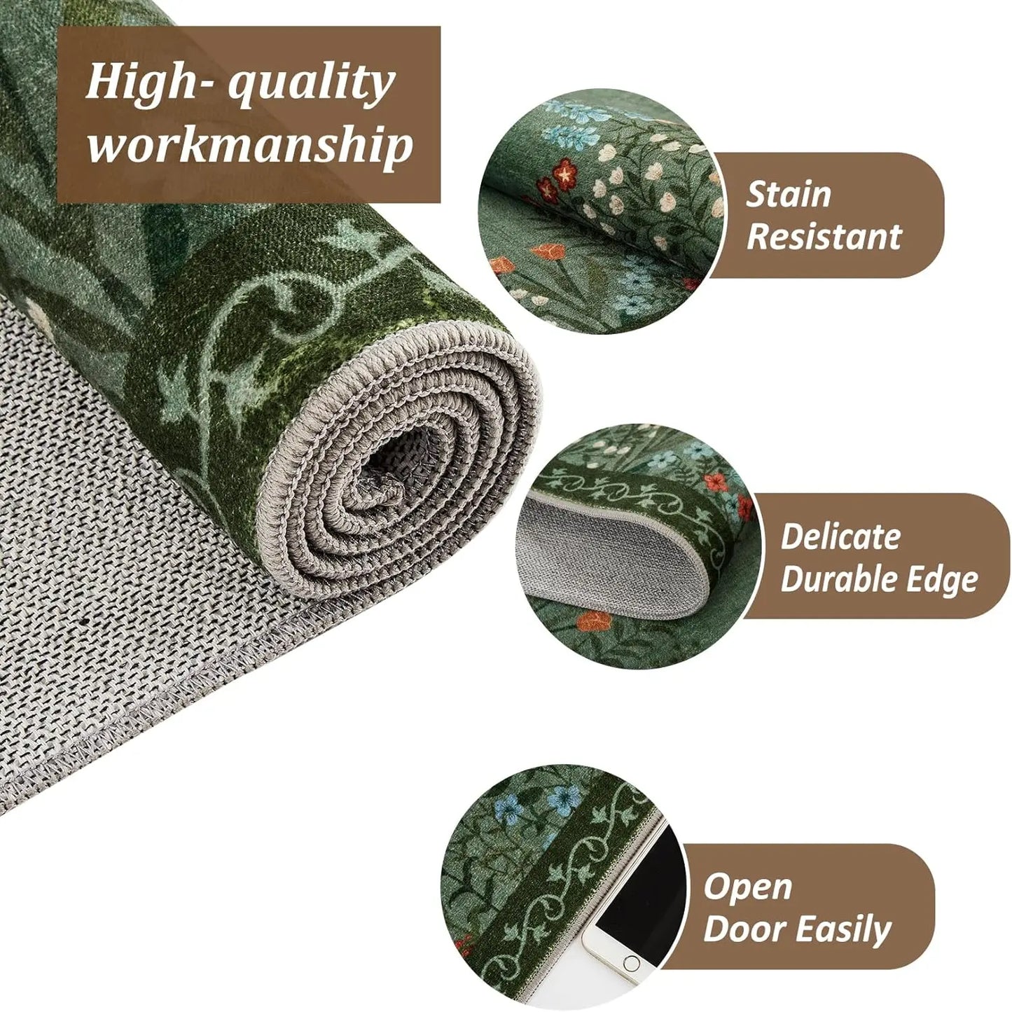 HiMISS Boho Floral Washable Entryway Rug Non Slip Carpet