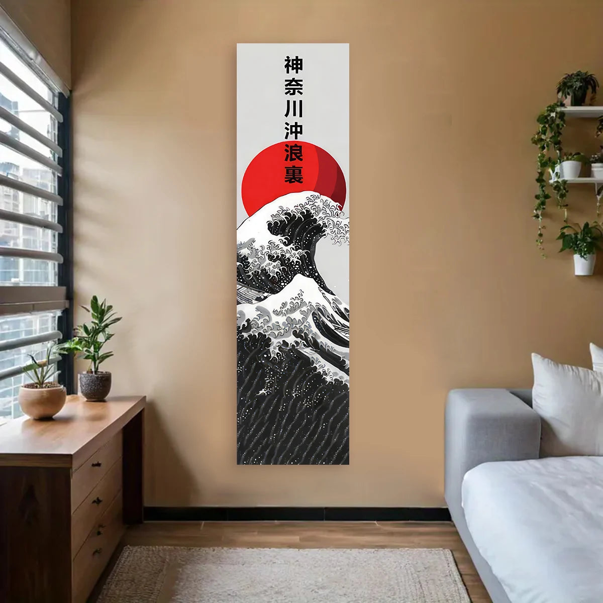 Japanese Ocean Waves Tapestry Red Sun Wall Decor Landscape Art