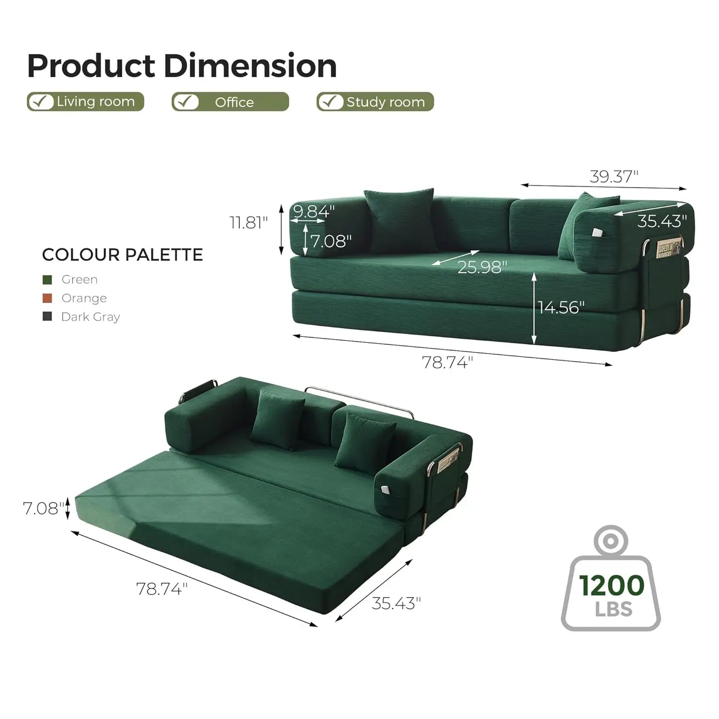 Corduroy Convertible Sofa Bed With Pillows