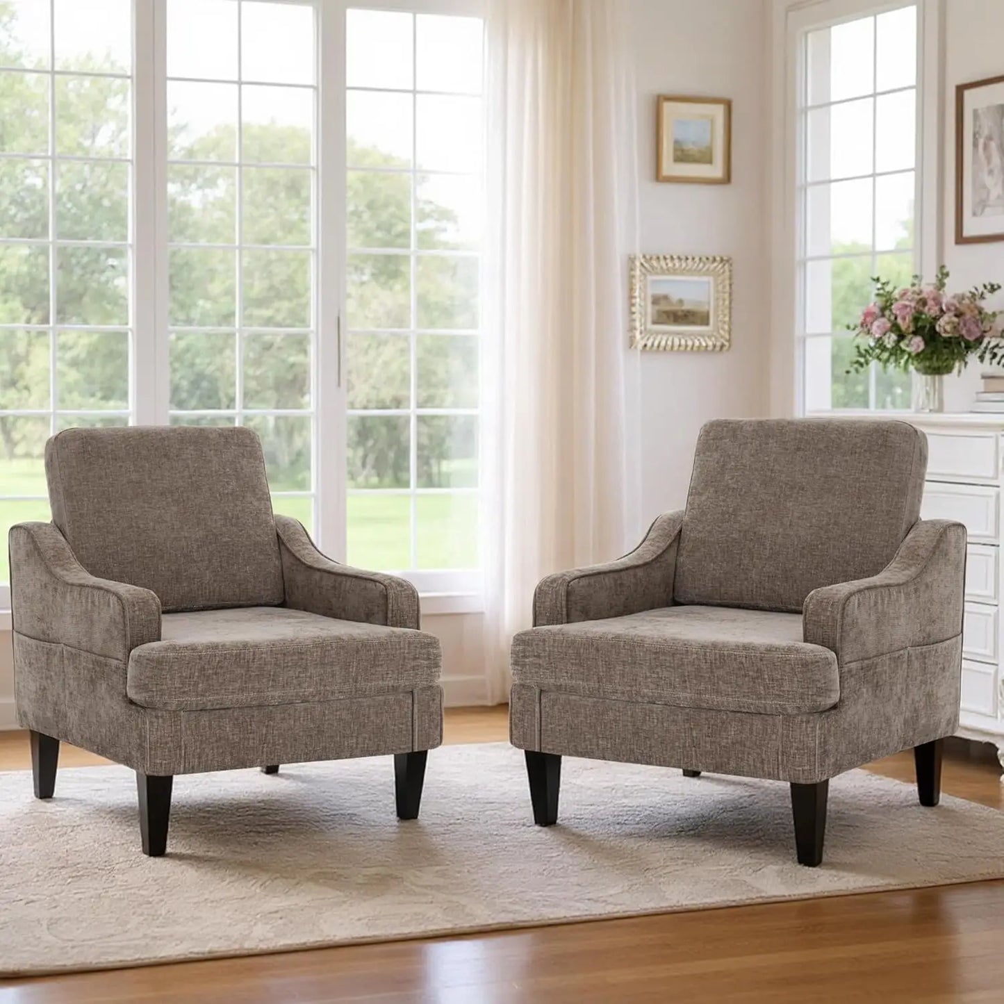 MOYU Accent Chairs Set of 2 Chenille Upholstered Armchairs