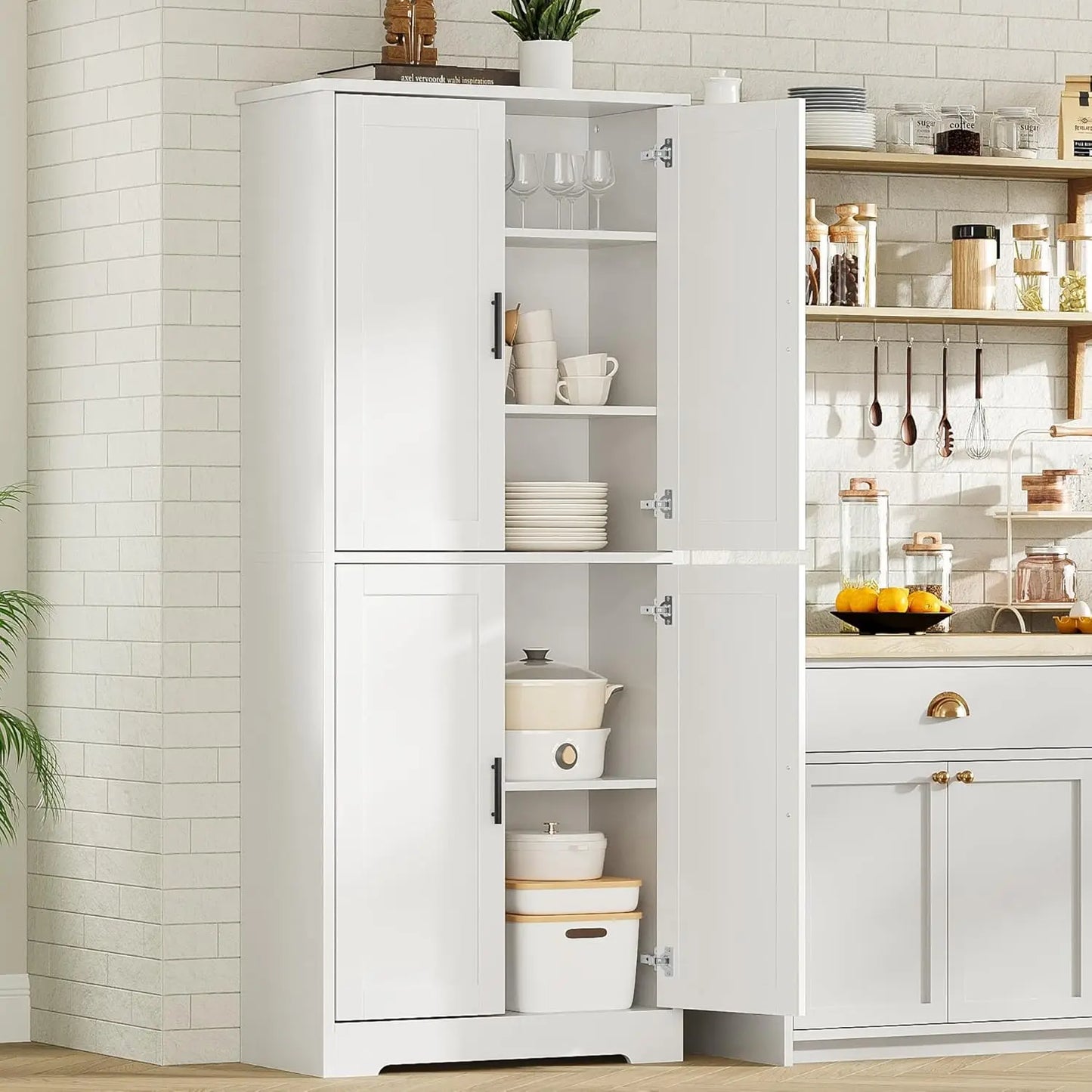 Studyset Freestanding Kitchen Pantry Cabinet With Adjustable Shelves