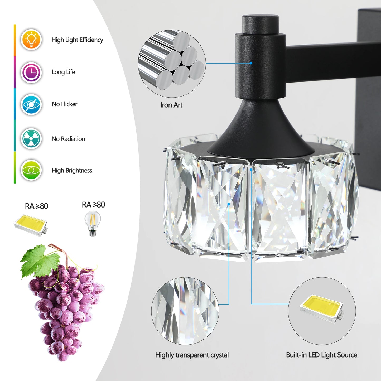 ARLGSITE Modern LED Vanity Light 6 Light Matte Black Fixture