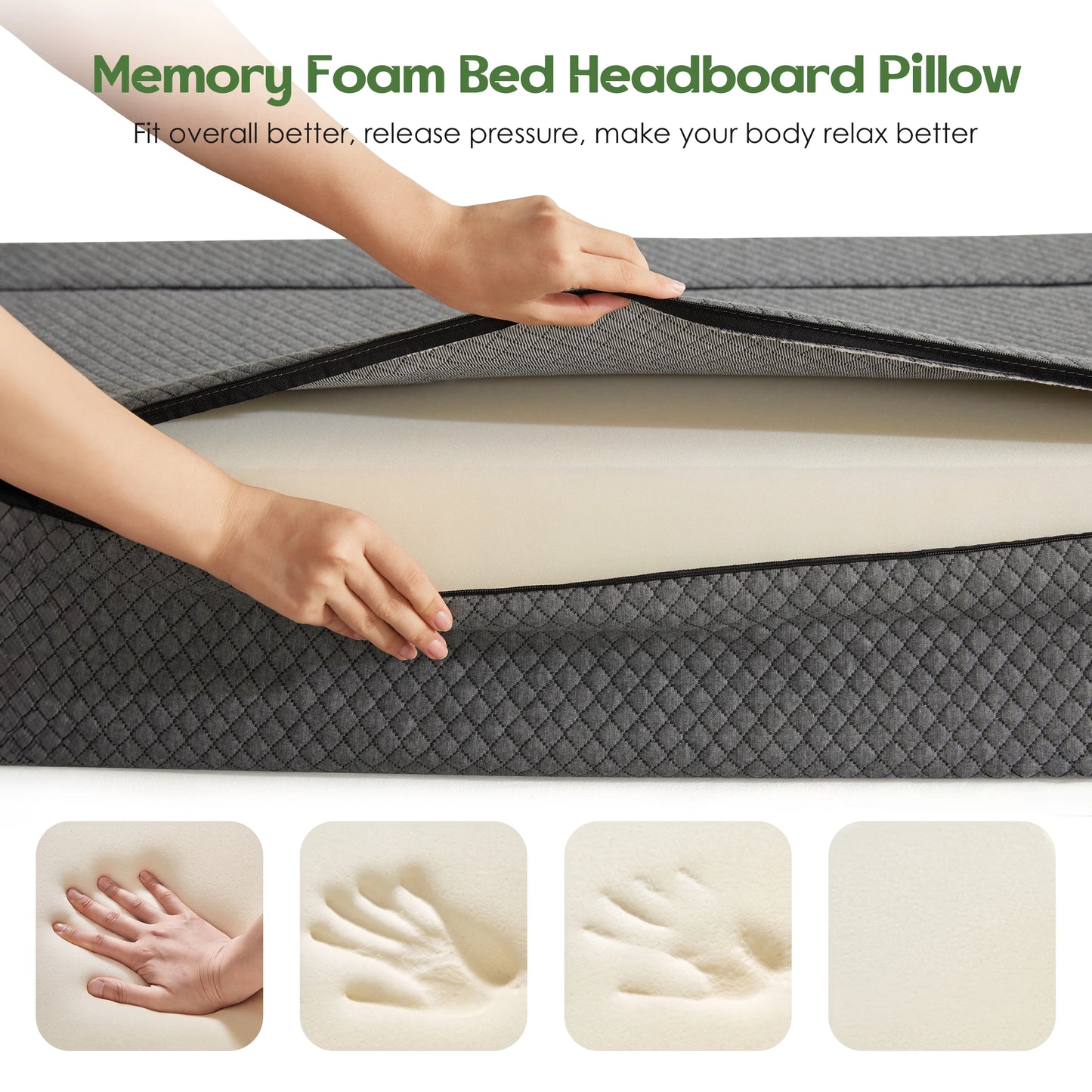 Headboard Pillow for Sitting in Bed with Neck Roll, Reading Pillow with Side Pocket, Back Support Cushion for Bed