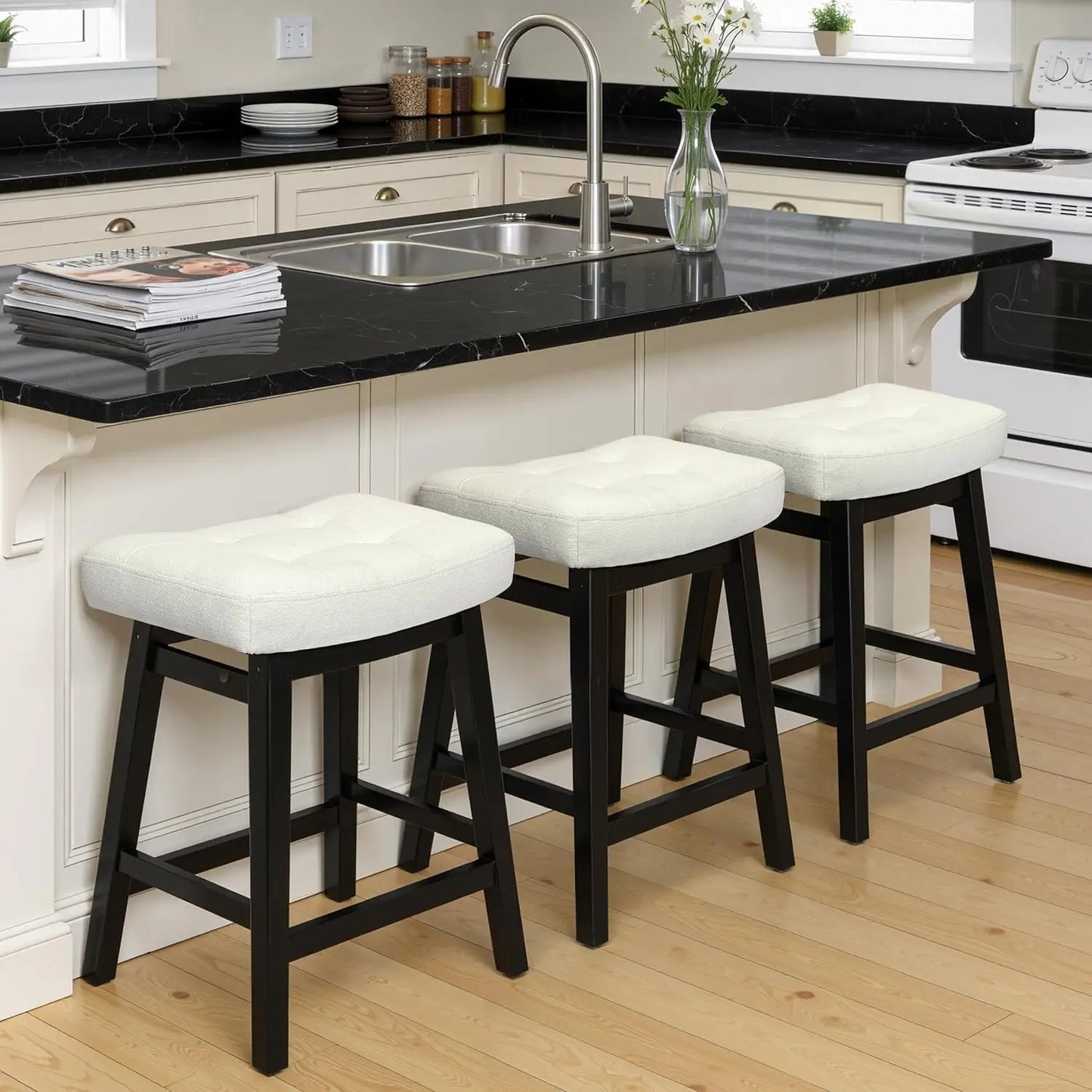 Counter Height Bar Stools Set Of 3 Backless Farmhouse Kitchen