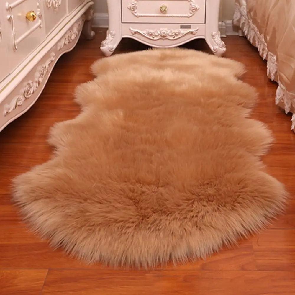 Washable Fluffy Shaggy Faux Fur Sheepskin Rug For Bedroom Mats