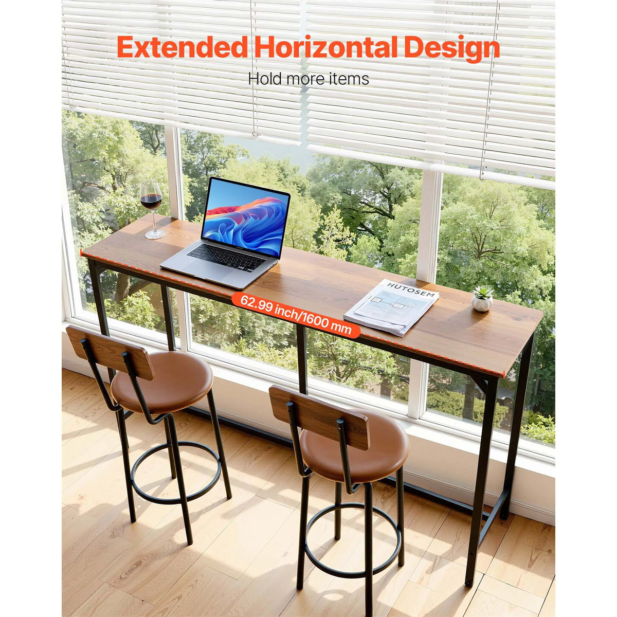 SucceBuy Modern Bar Table with Rounded Edge and Metal Frame