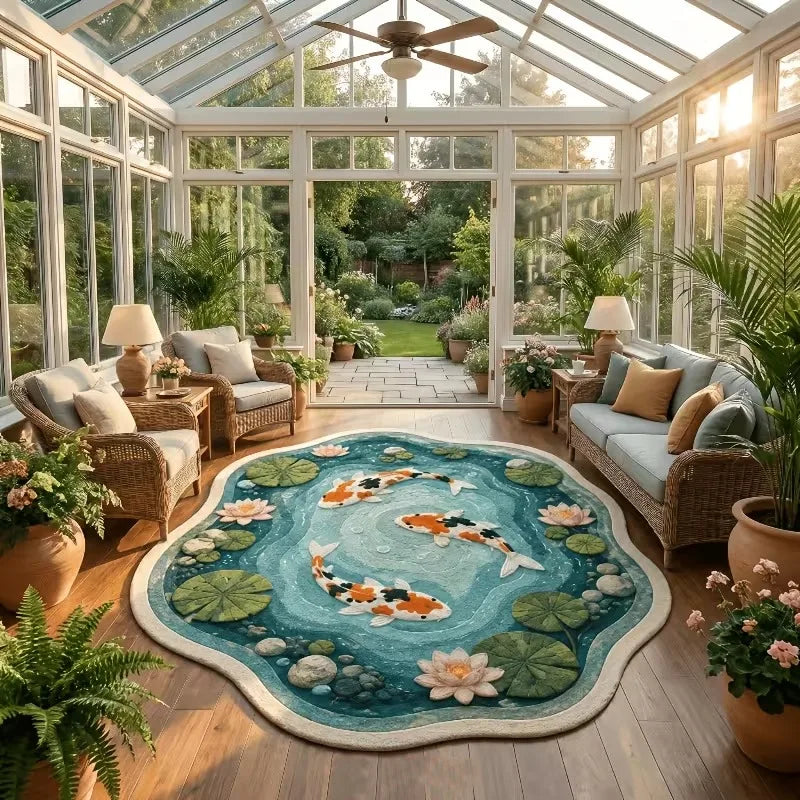 Lotus Koi Fish Plush Washable Anti Slip Bedroom Floor Rug
