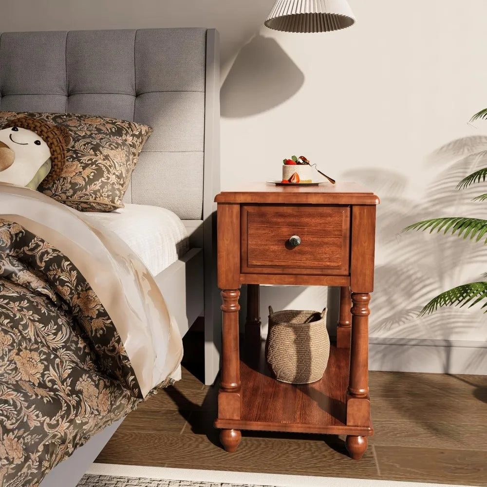 Solid Wood End Table With Drawer For Living Room Modern Design