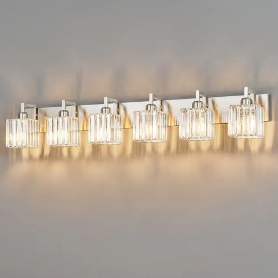 Modern Brushed Nickel Vanity Light With Crystal Wall Fixtures