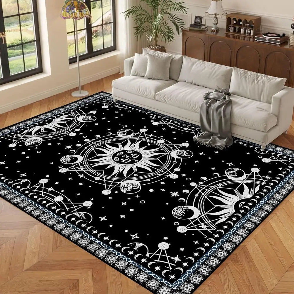 Bohemian Sun Moon Area Rug Celestial Galaxy Stars Mat