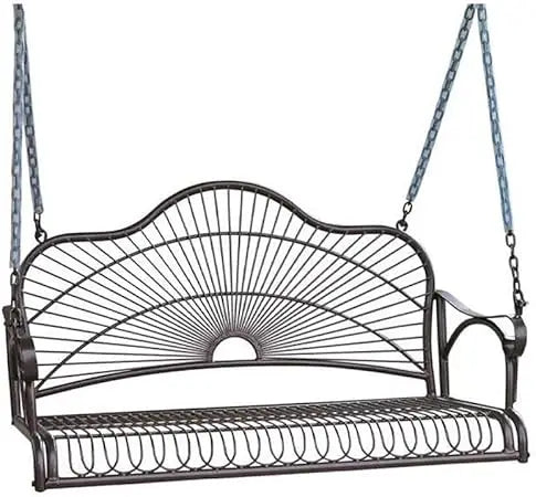 International Caravan Hanging Porch Swing for Two Outdoor Metal Frame