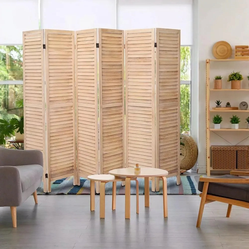 Louvered 6 Panel Room Divider Folding Privacy Screen For Office