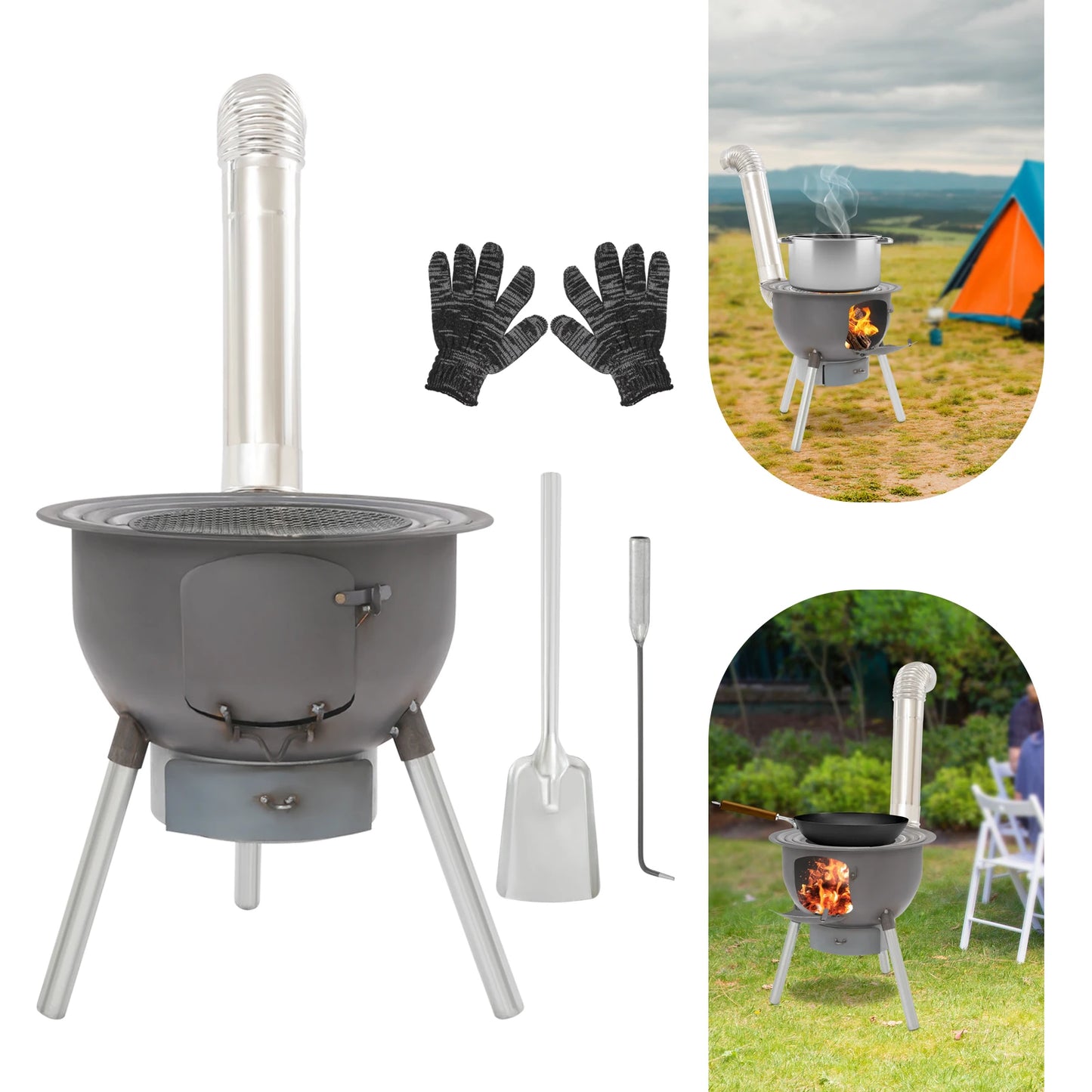 NONED Wood Burning Stove With Grill Rack Portable Camp Stove
