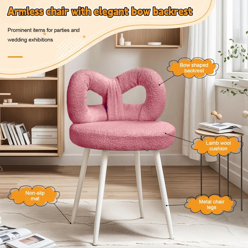 Vanity Stool With Bowknot Backrest Armless Makeup Chair For Dressing