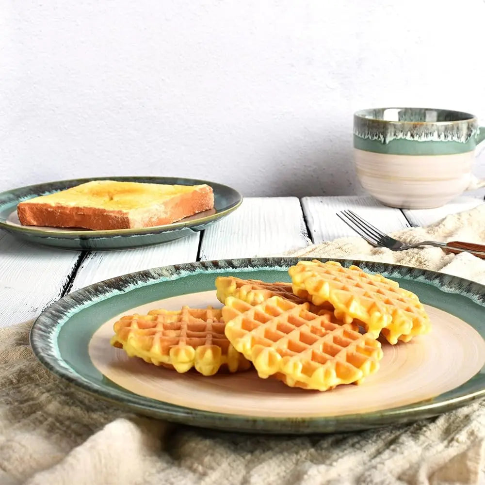 BONJEAN Stoneware Dinnerware Set For Four, 12 Pieces, Reactive Glaze
