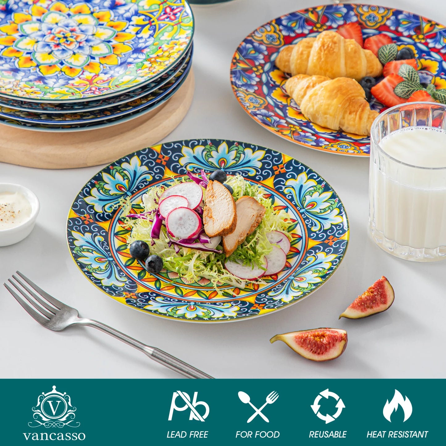 MALACASA Porcelain Dinner Plates Set Six Or Twelve Pieces Scratch-Resistant