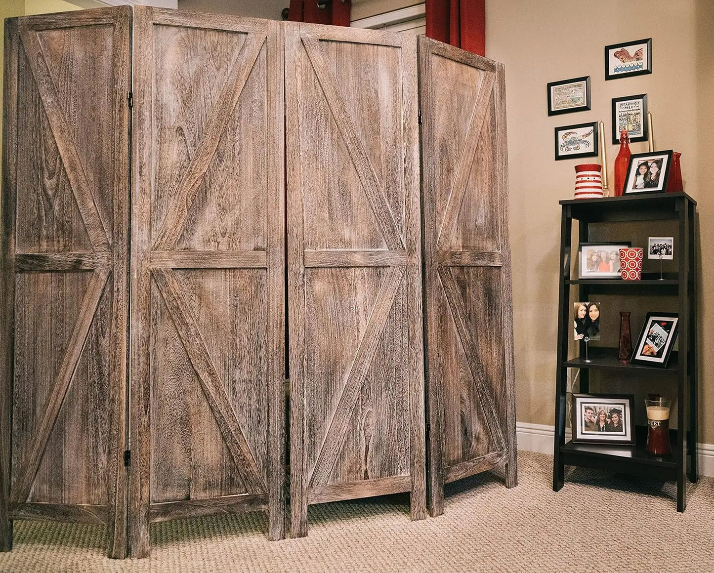 4-Panel Barn Door Room Divider Folding Privacy Screen