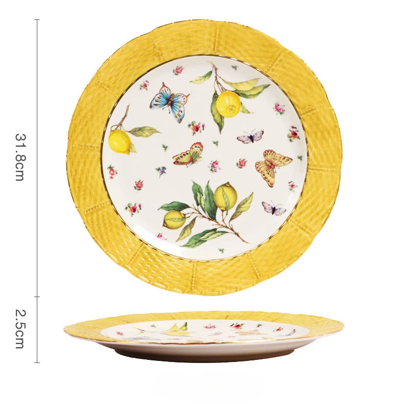 European Style Ceramic Dinner Plate Elegant Lemon Pattern