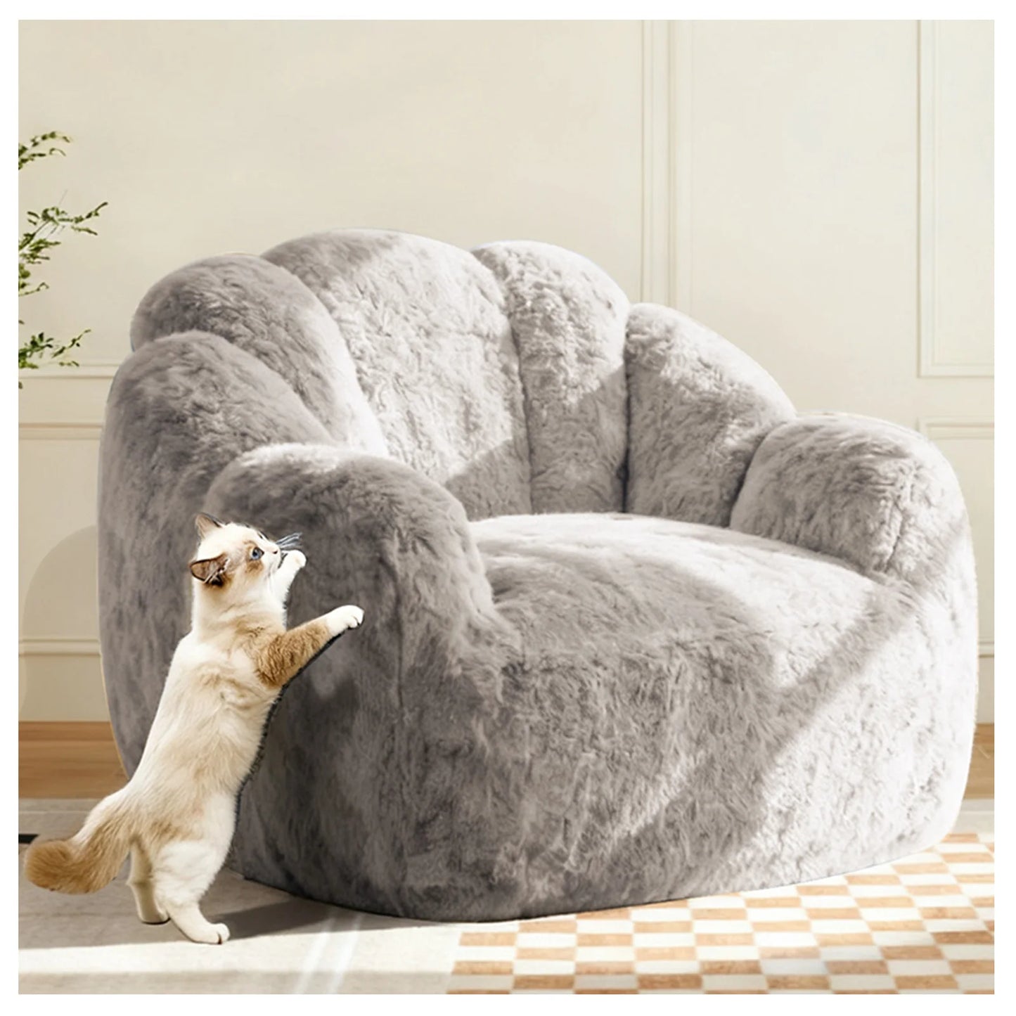 Premium Rabbit Fur Fabric Bean Bag Chair With Memory Foam