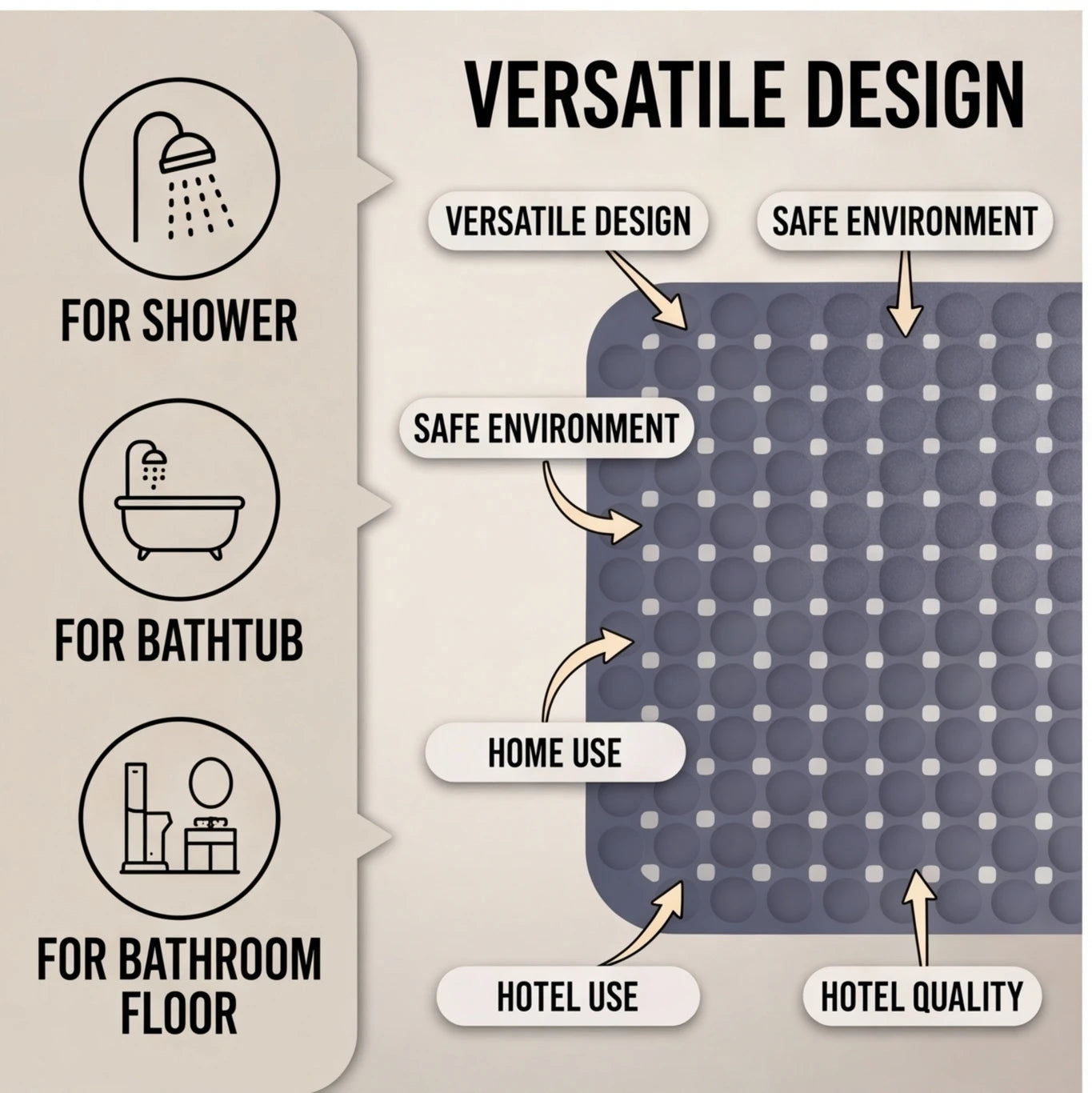 1-Pack 14in*27in Non-Slip Shower Mat, Features a wavy pattern with silky-smooth texture for a comfortable, non-irritating touch,Bathtub Mat with Drain Holes & Suction Cups, Foot Massage Shower Rug, Bathroom Essentials for Hom