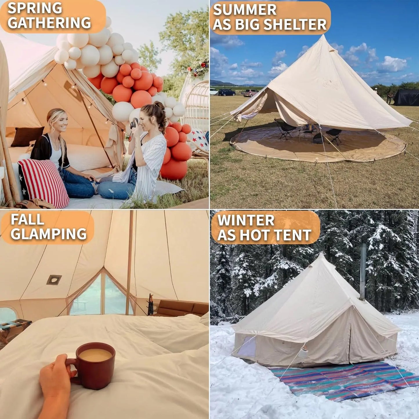 DANCHEL Outdoor B5 Waterproof Cotton Canvas Bell Tent with Stove Jacket on the roof size 4m 5m 6m for family tent