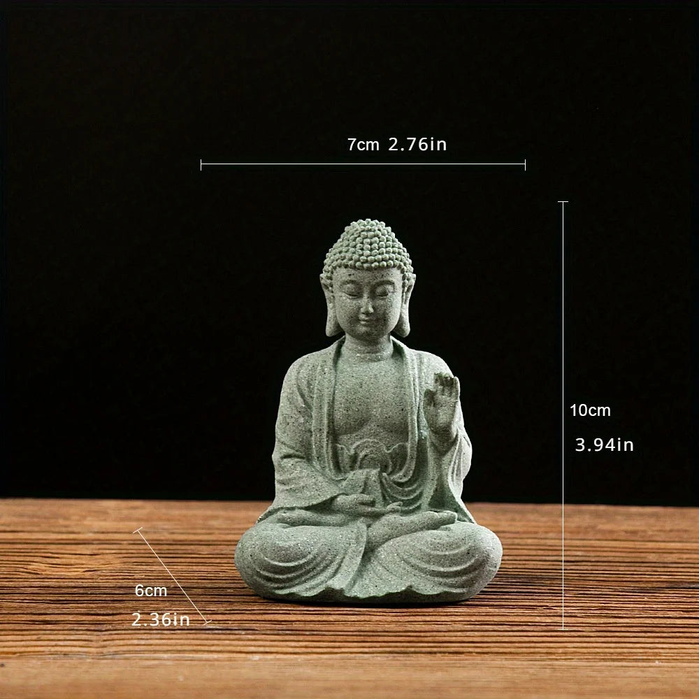 Buddha Garden Statue Fish Tank Decoration Mini Buddhism Figurine Desk Tablescape Decor Home Zen Statue Green Sandstone Thailand