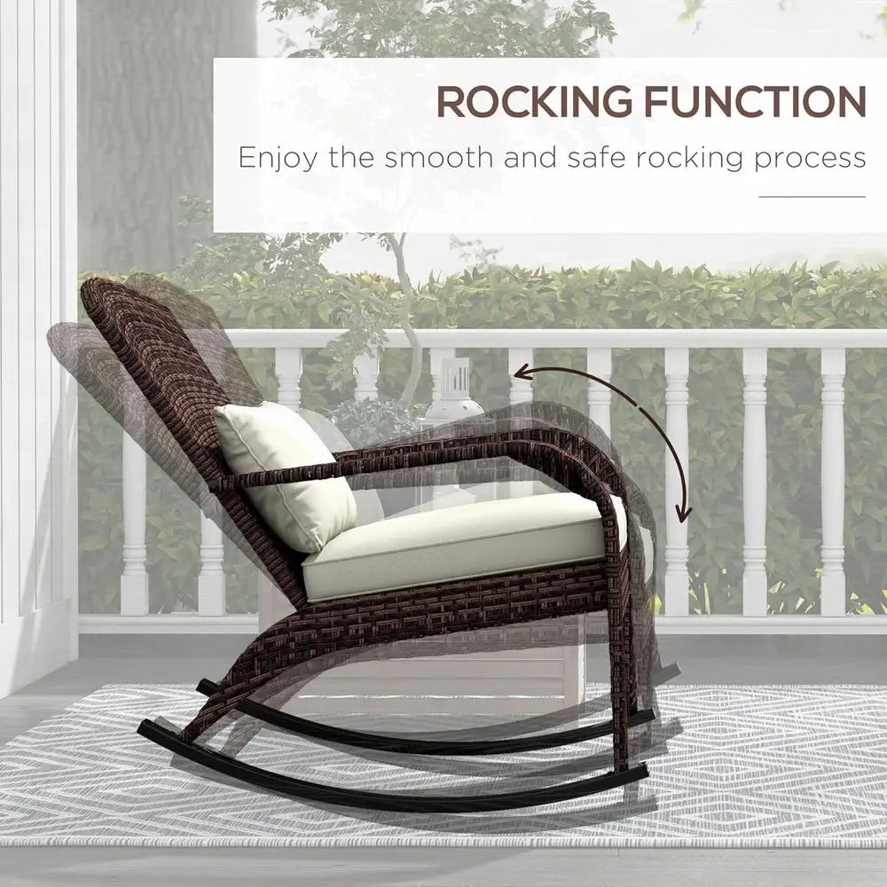 Outdoor Wicker Adirondack Rocking Chair, Patio Rattan Rocker Chair with High Back, Seat Cushion, and Pillow or Garden, Porch, Ba