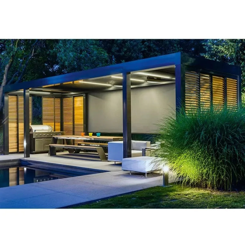 Any Size Custom Smart Rainproof Aluminum Alloy Pergola Motorized Retractable Louver Gazebo For Yard Garden Patio Lounge