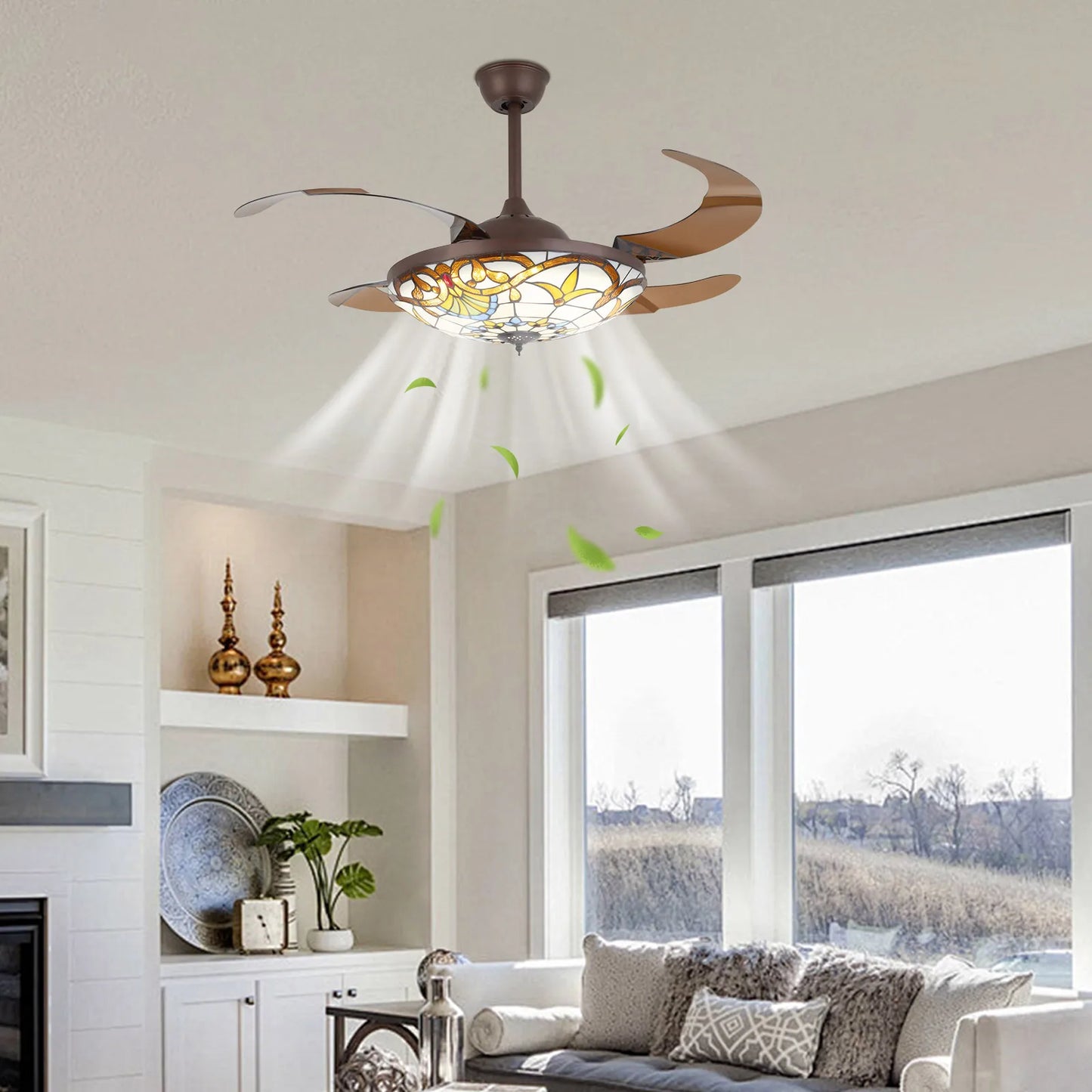 Modern Tiffany Style Ceiling Fan Light With Remote Control