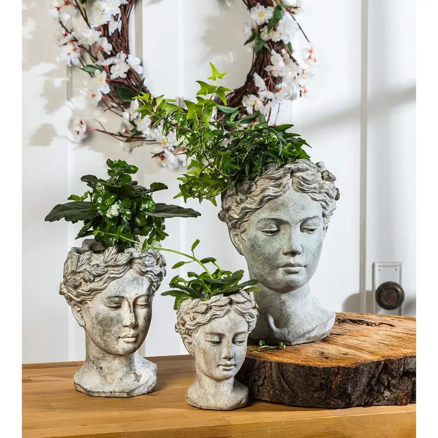 Grecian Goddess Head Planter Cement Indoor Outdoor Pot