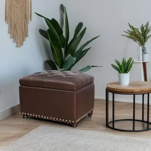 Faux Leather Storage Ottoman Bench Modern Rectangle Foot Rest