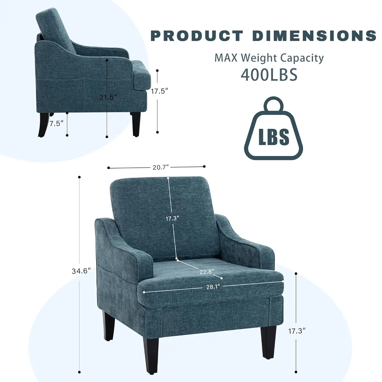 MOYU Accent Chairs Set of 2 Chenille Upholstered Armchairs