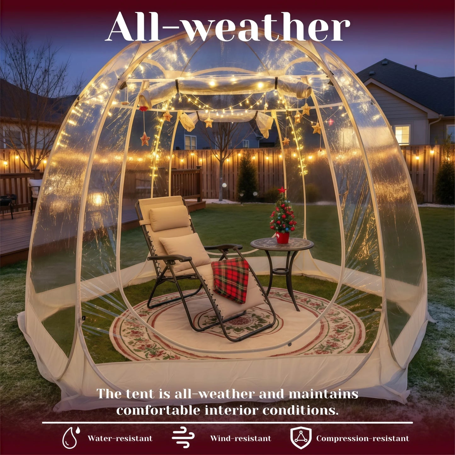 Large Instant Pop-Up Bubble Tent, Weatherproof Outdoor Igloo Screen House, Oversize Camping Pod, Patio Cold Protection