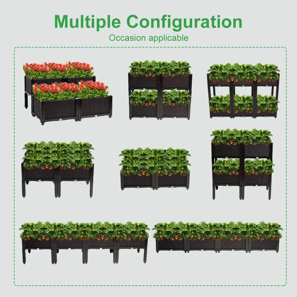 Self-Watering Raised Garden Bed Set for Vegetables and Flowers