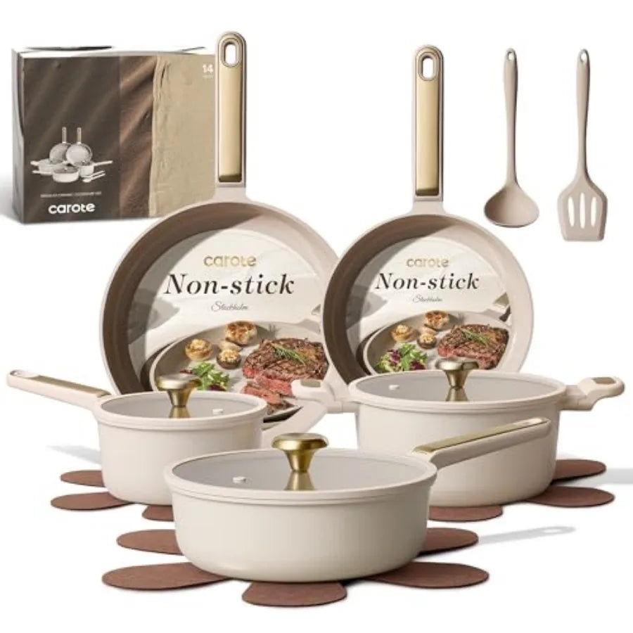 Ceramic Nonstick Cookware Set 14 Piece PFAS Free Non Toxic