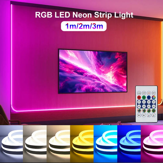USB RGB LED Neon Strip Light 84 LEDs 4-Key Remote Control Flexible Light for Bedroom Living Room Party Xmas Halloween Decor