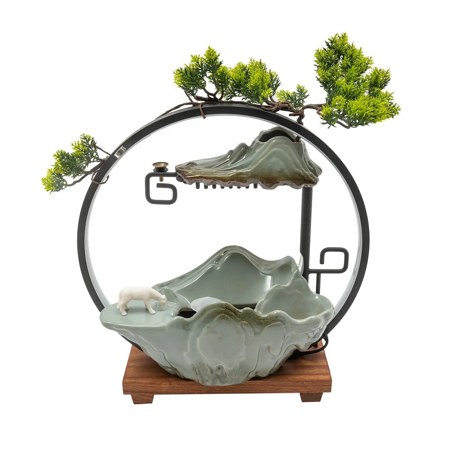 Indoor Tabletop Water Fountain With Mist Rockery LED Decor