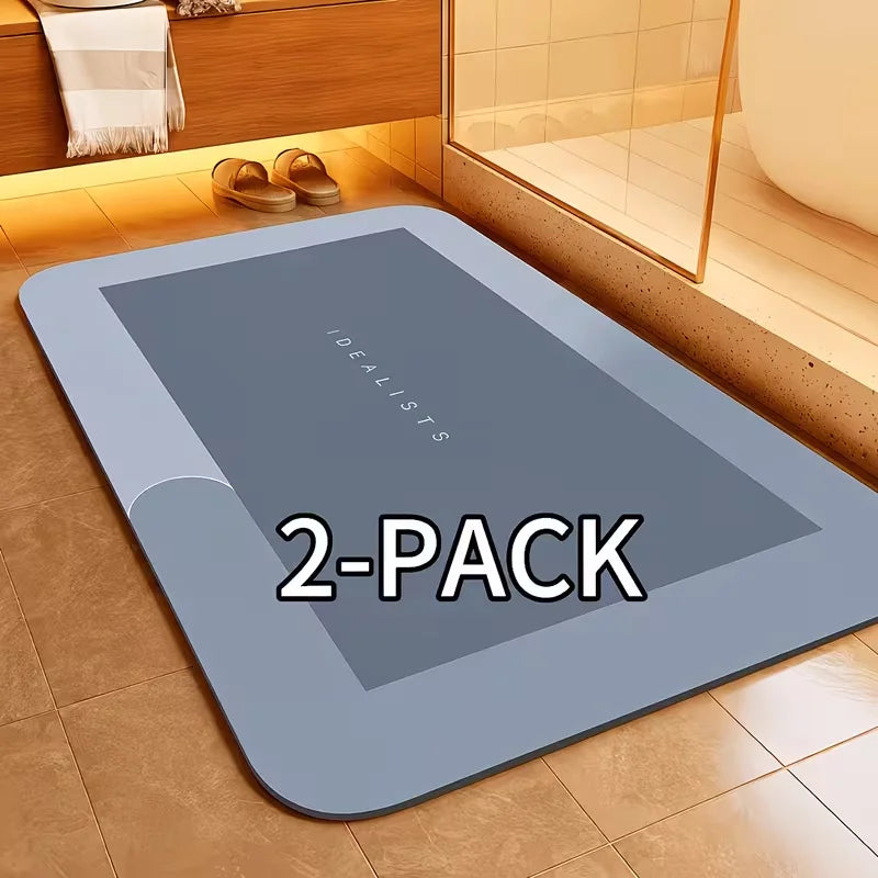 2-Piece Set - Super absorbent and non-slip diatomaceous earth bathroom mats, quick-drying and soft, suitable for use in bathrooms, bedrooms, kitchens, and laundry rooms.