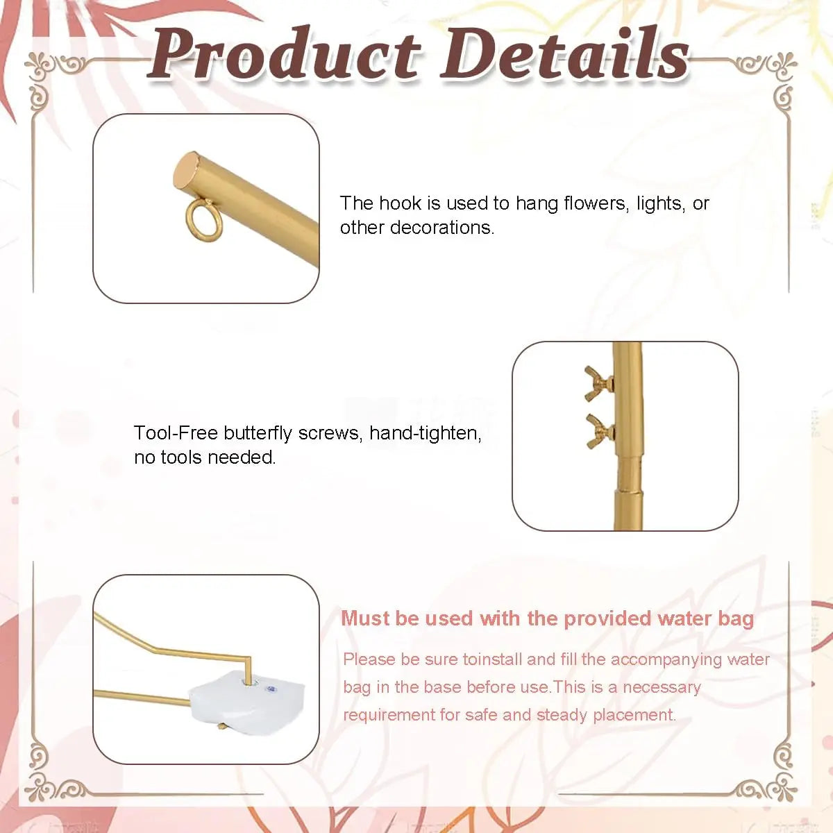 4Pcs Half Moon Arch Backdrop Stand Set, 8.2FT Metal Open Arch Frame Gold for Wedding Bridal Birthday Party Decoration