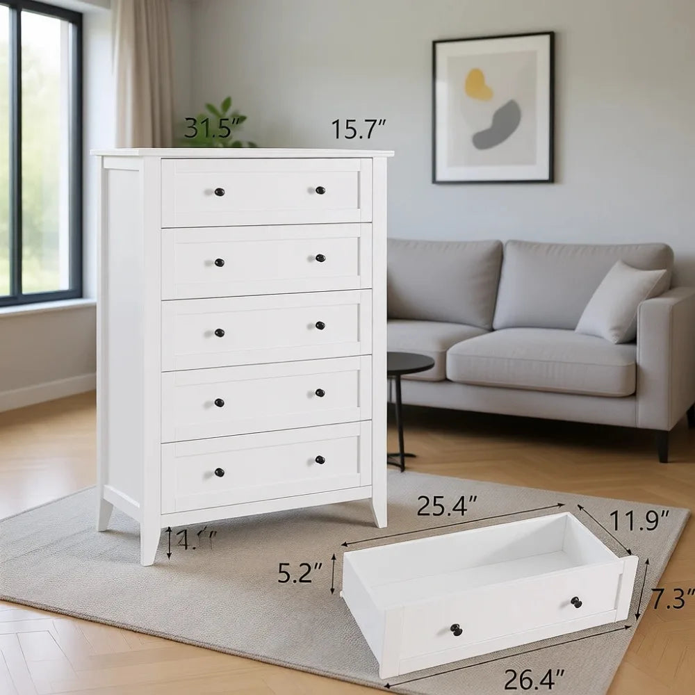 Chic 5 Drawer Dresser, Contemporary Storage Organizer For Bedrooms