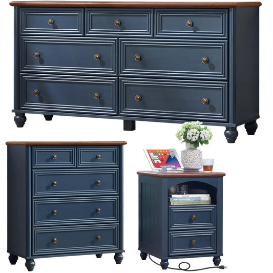 Farmhouse Wood Dresser And Nightstand Three Piece Bedroom Set