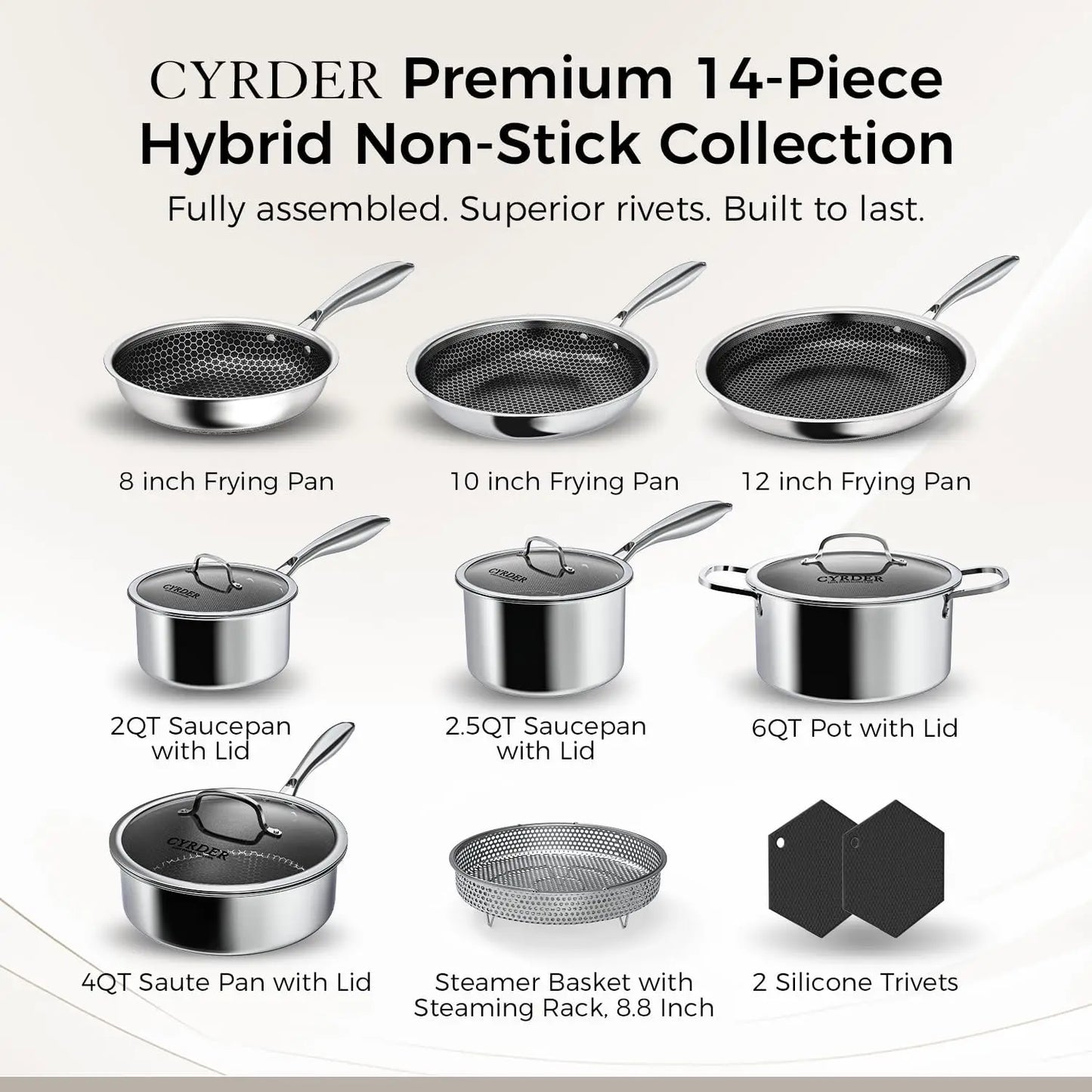 Nonstick 14 Piece Hybrid Hex Stainless Steel Cookware Set