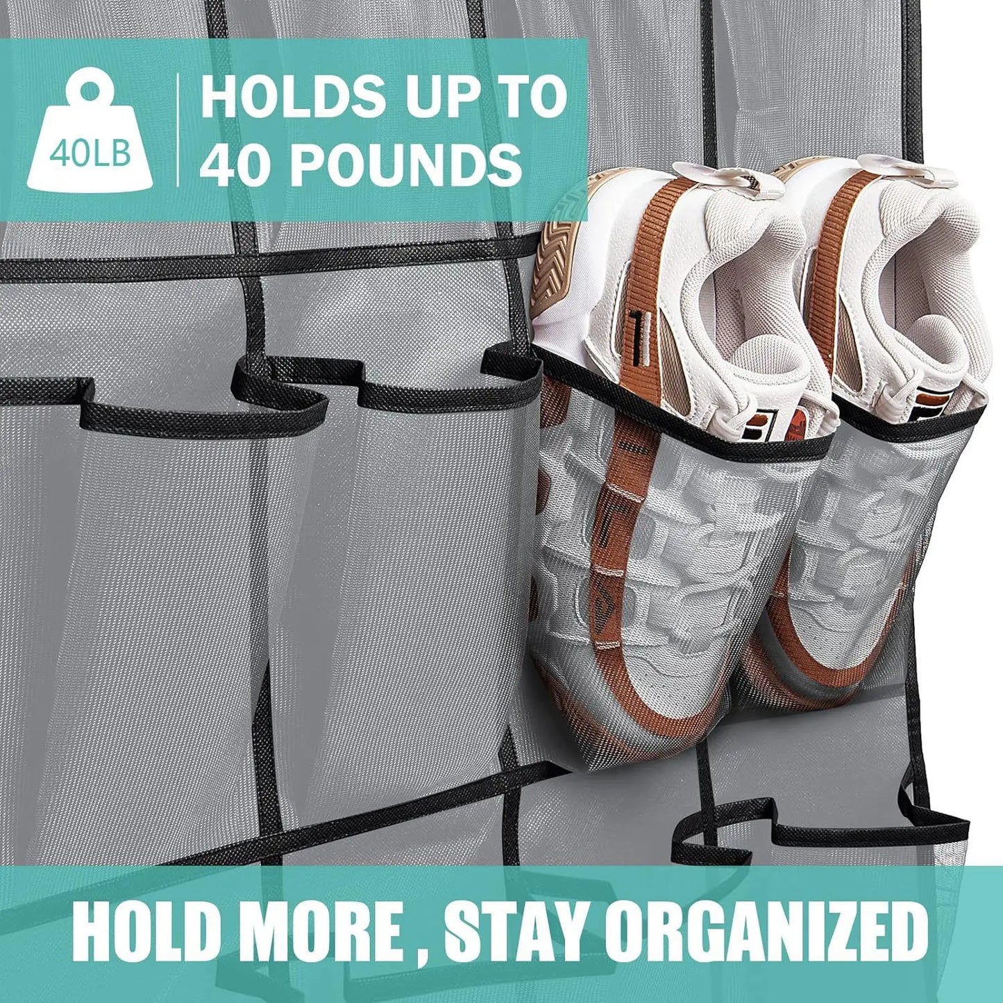 Over The Door Hanging Shoe Rack Organizer Equipped with 24/35 Large Breathable Mesh Storage Pockets, Multifunctional Space Saving Closet Shoe Holder for Household Shoe Storage