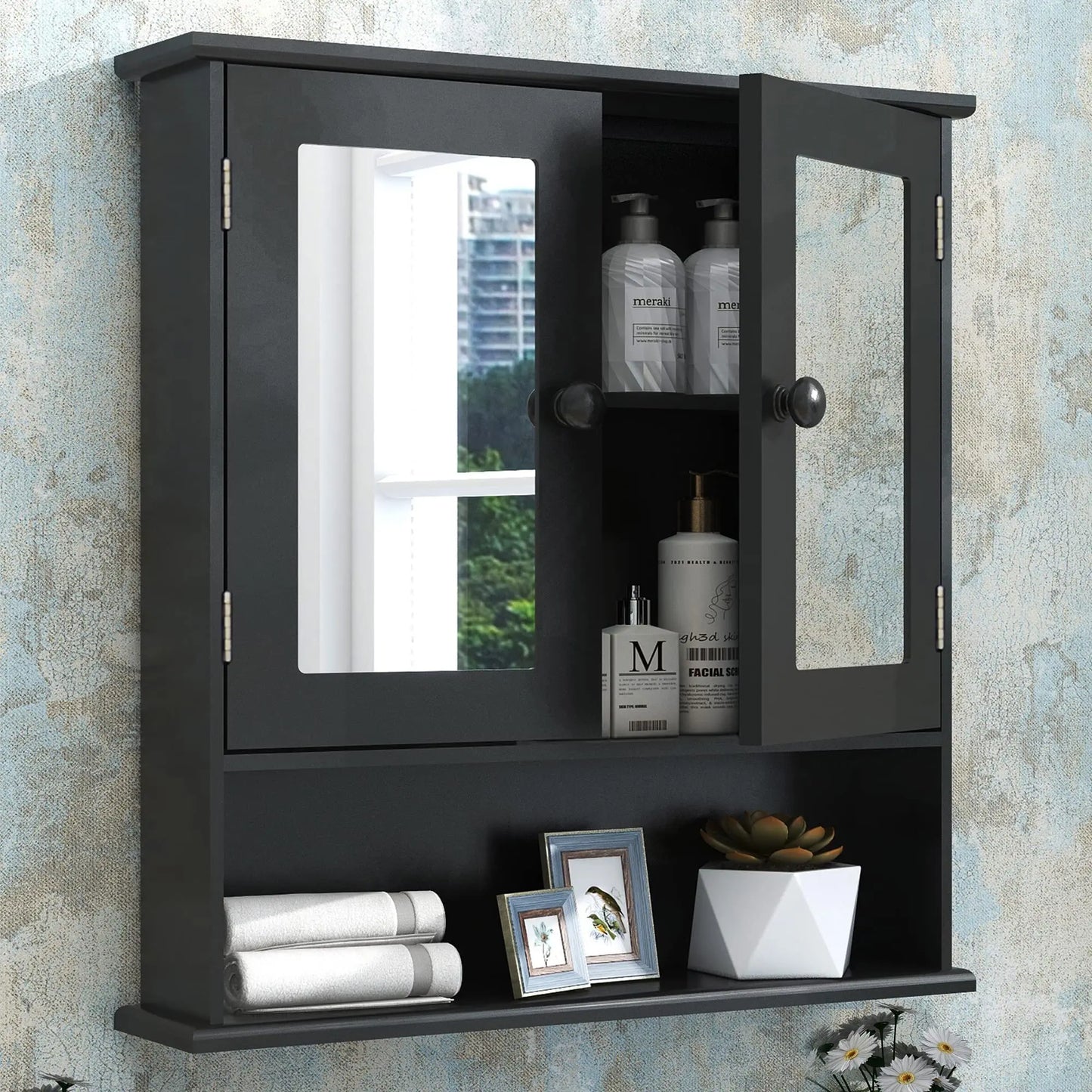 XIUWO Wall Mounted Medicine Cabinet With Mirror Bathroom Storage