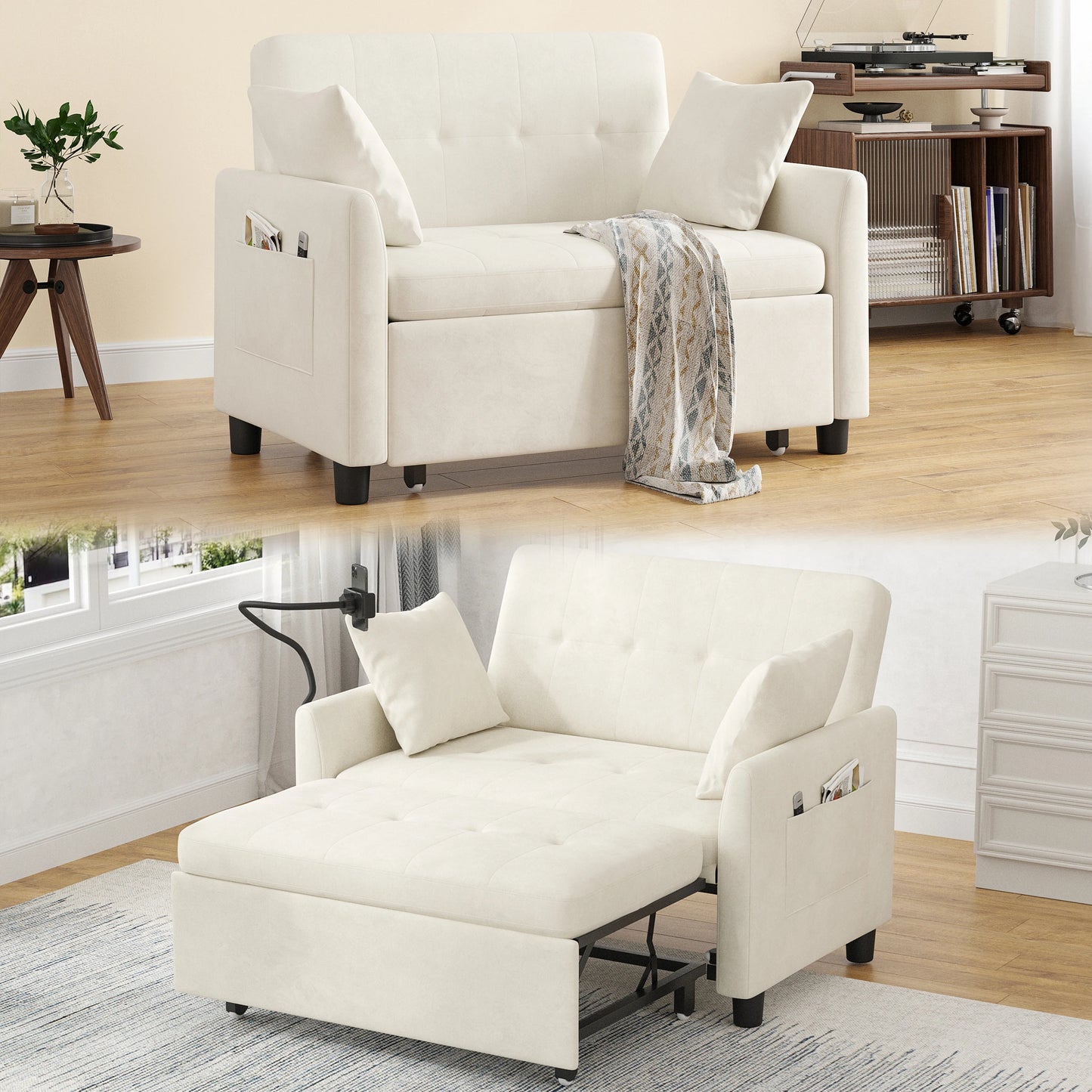 Someet Convertible Sleeper Chair Bed With USB And Phone Holder