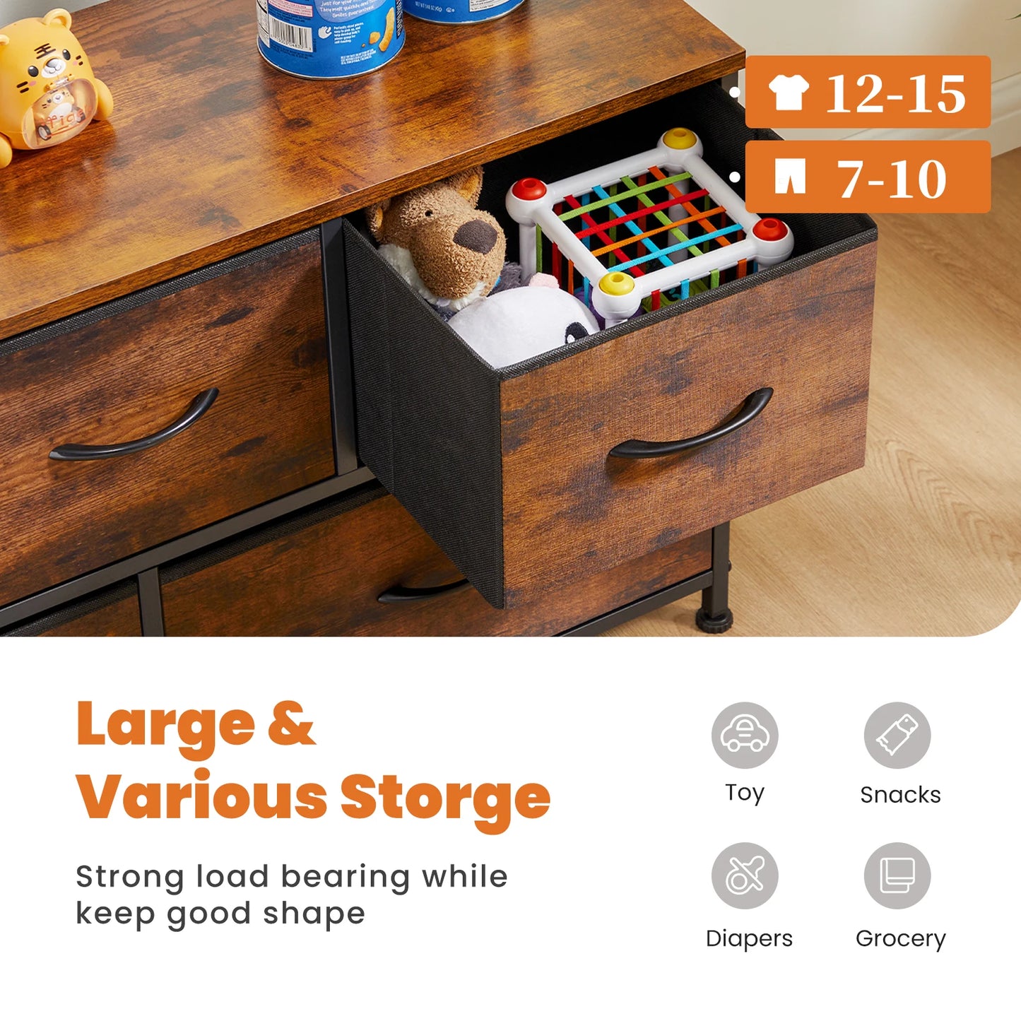JHK Shoe Cabinet Dresser With Fabric Drawers And TV Stand