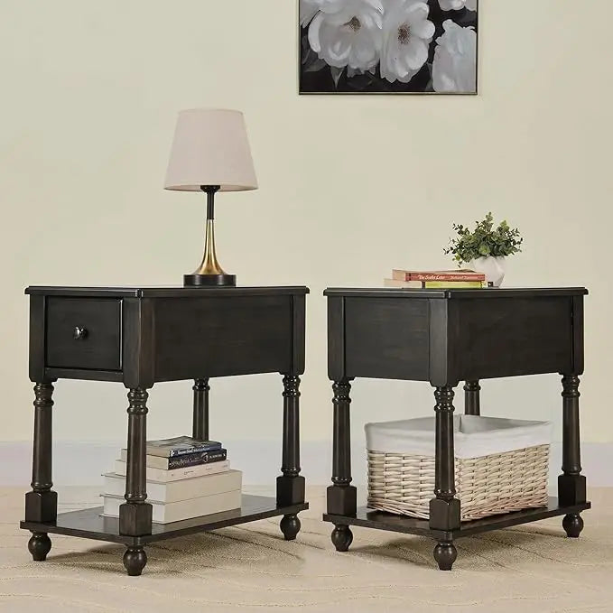 Solid Wood End Table With Drawer For Living Room Modern Design