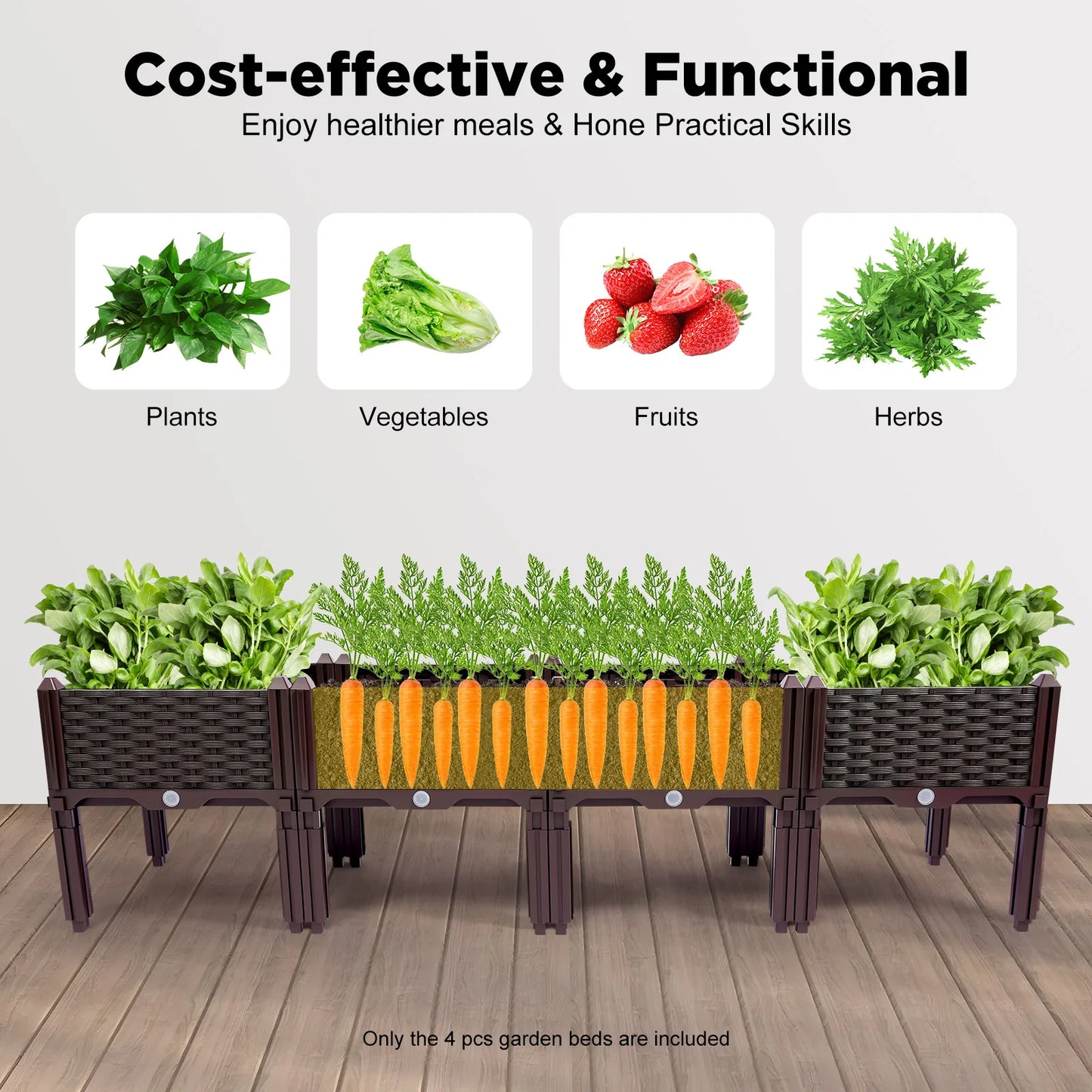 Bymaocar 4-Piece Raised Garden Beds Planter Set 156x38x39cm Brown