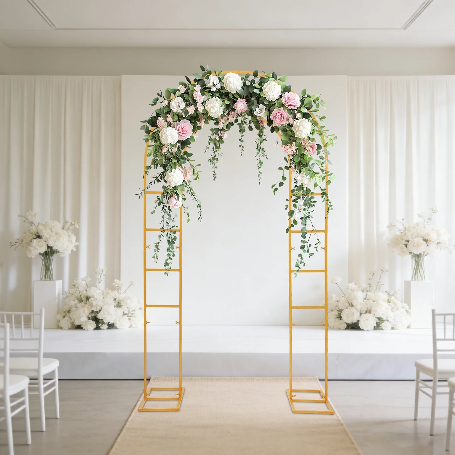7.2*4.3 FT Wedding Arch Frame Stand Heavy Duty Metal Party Decoration Arch for Ceremony, Birthday Party, Baby Shower, Event Backdrop Support
