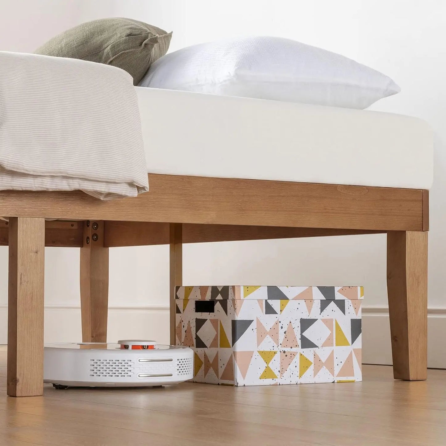Natural Pine Solid Wood Platform Bed With Slats Durable Quality